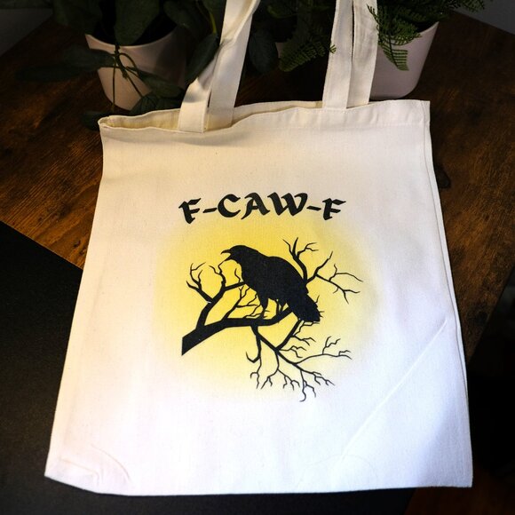 Handmade F-CAW-F Canvas Tote Bag, halloween, crow boo basket - Picture 1 of 2